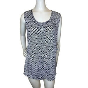 Laundry by Shelli Segal XL Geometric Scoop Neck Sleeveless Blouse Blue Women
